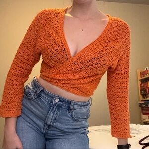 Vintage Y2K crochet orange wrap top